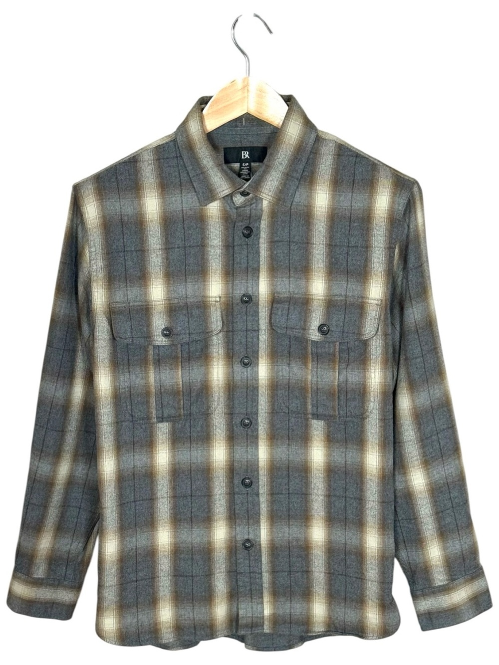 NWOT Banana Republic Relaxed-Fit Flannel Utility Shirt Grey Plaid S